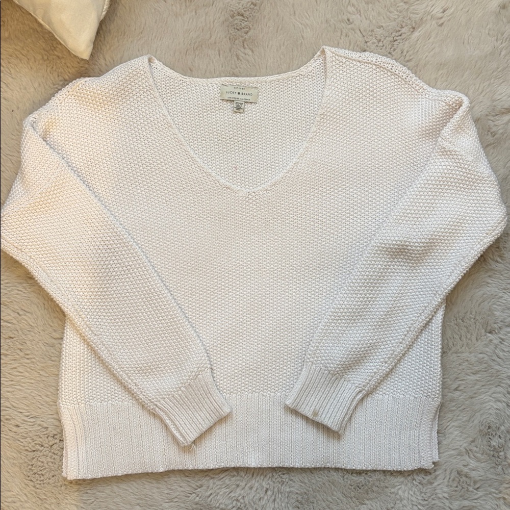 Lucky Brand Cream Knit V-Neck Sweater